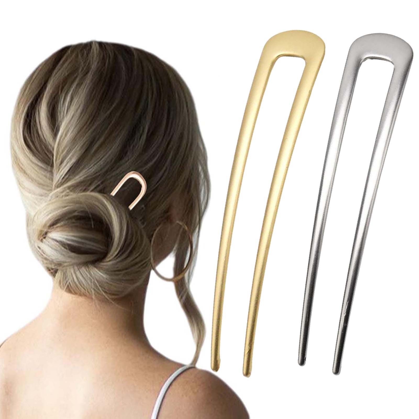 Home Or Office Use - フランス製U字型ヘアピン ヴィンテージメタルヘアフォークスティック 女性用 厚い髪用スタイリングアクセサリー ゴールドシルバーカラー バンツール
