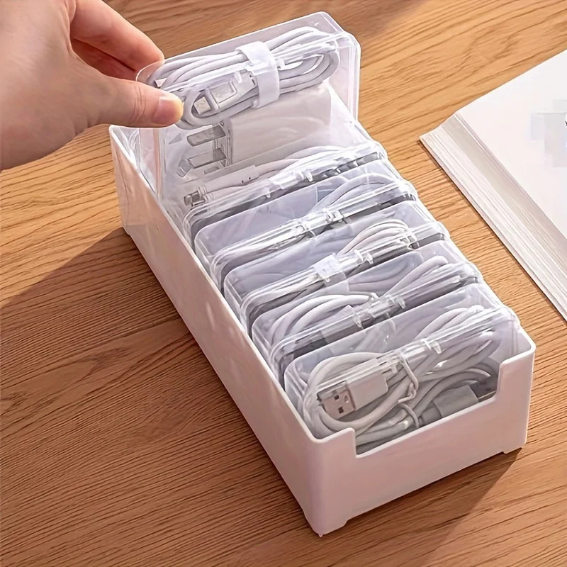 Home Office Organization - 7つの小さなコンパートメントボックス付きデータケーブル収納ボックス、オフィスデスク用デスクトップケーブルオーガナイザー