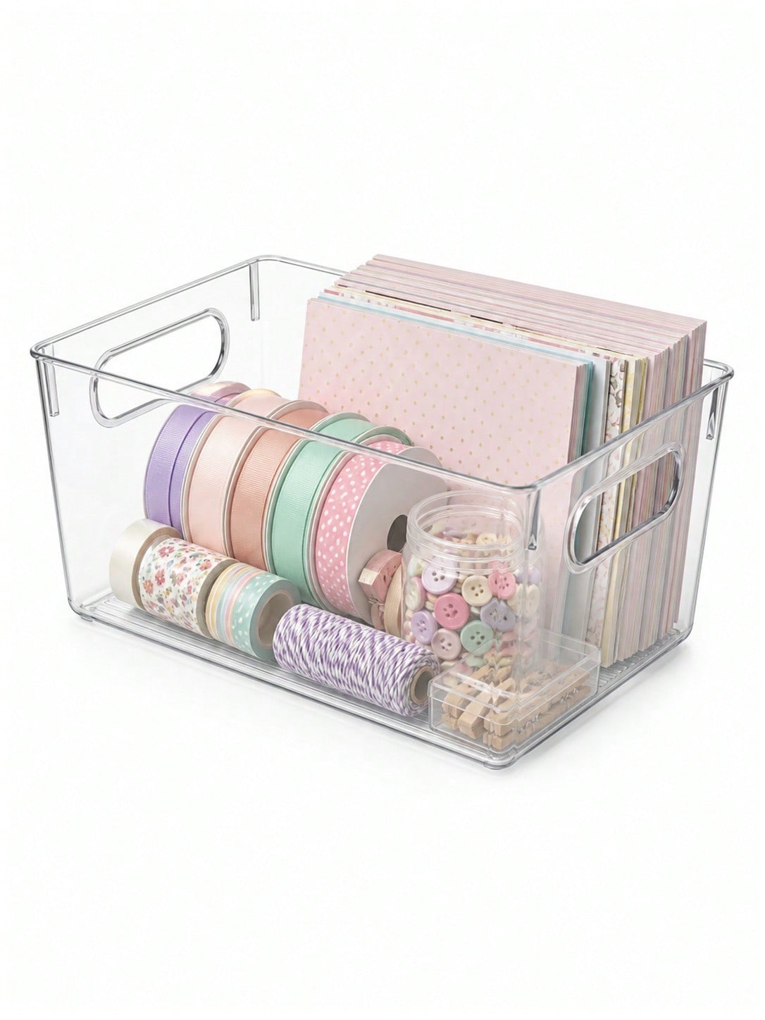 Home Office Organization - 12個入り透明収納ボックス（取っ手付き）、オープントップオーガナイザーセット（オフィスデスク、文房具、家庭整理用）