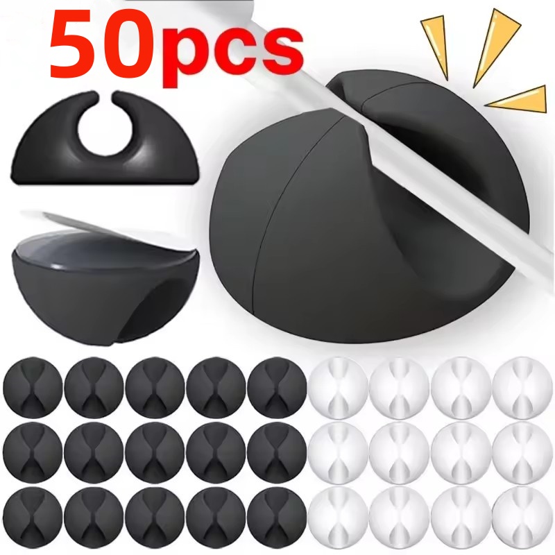 Home Office Organization - 5/50個 ケーブルクリップワインダーオーガナイザー ラウンド充電器コードクリップ デスク整理整頓管理ワイヤー粘着ホルダー クランプ ホームオフィス車用