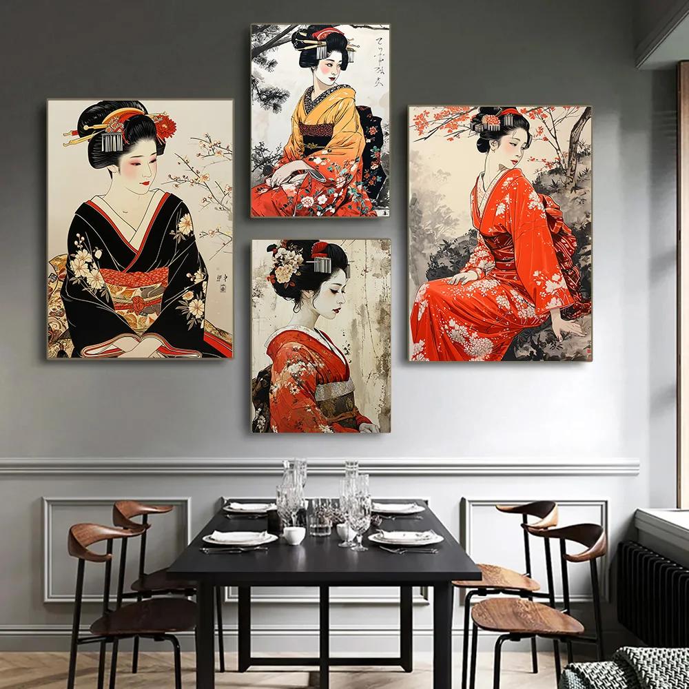Home Office Room Inspiration - 着物芸者キャンバス壁アート,日本風の室内装飾,リビングルーム,ベッドルーム,オフィス用のエレガントな絵画