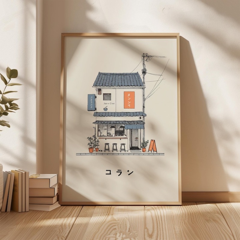 Home Office Minimalist - 1枚の日本のラーメン屋のキャンバスウォールアートプリント、フレームレスのミニマリスト東京旅行ポスター、リビングルームや寝室の装飾に
