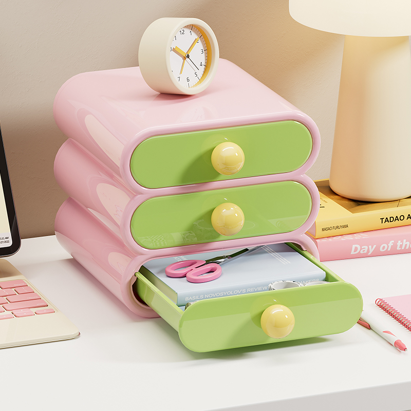 Home Office Organization - Uforu ドーパミンデスクオーガナイザー、3段引き出し収納ボックス、多機能文具デスクトップシェルフ、オフィス寮用
