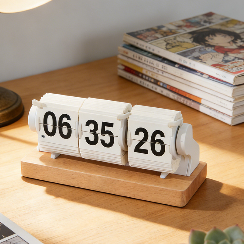 ヴィンテージ木製卓上時計 3ページフリップタイマー 秒針付き - Home Office Minimalist のレビューと価格