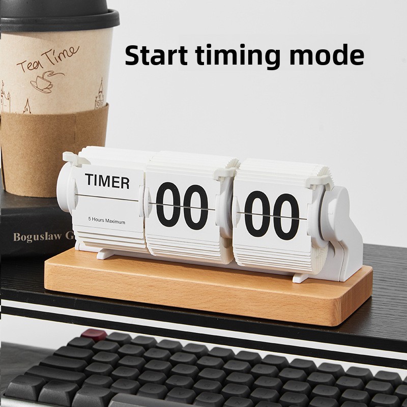 ヴィンテージ木製卓上時計 3ページフリップタイマー 秒針付き - Home Office Minimalist のレビューと価格