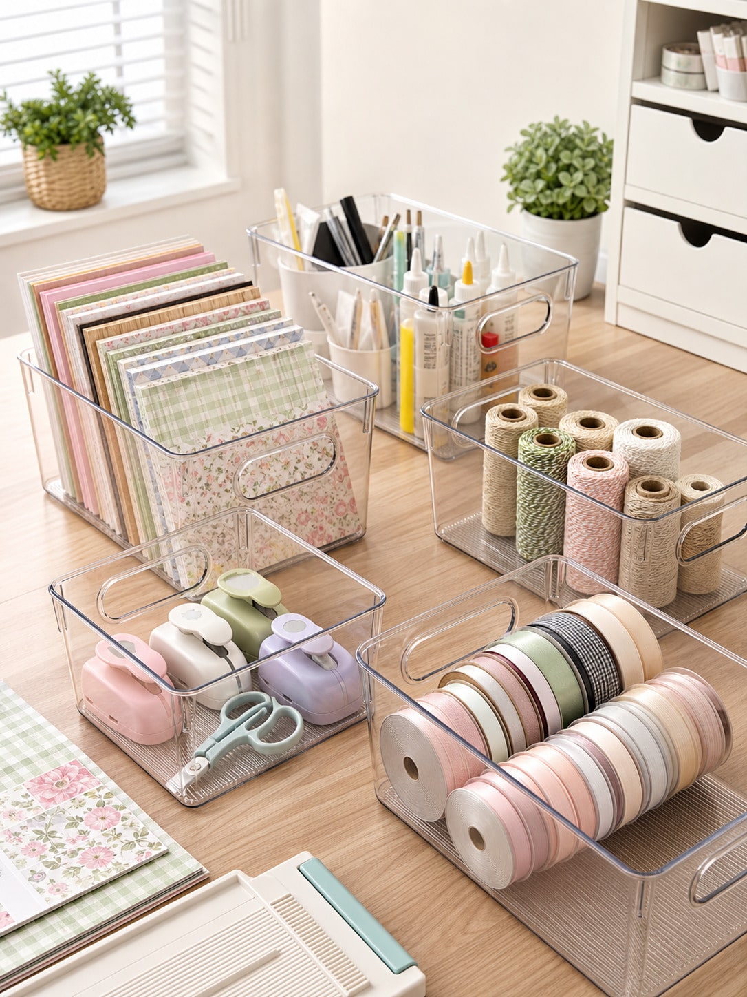 8個セットの透明収納ボックス（取っ手付き）、オープントップオ - Home Office Organization のレビューと価格