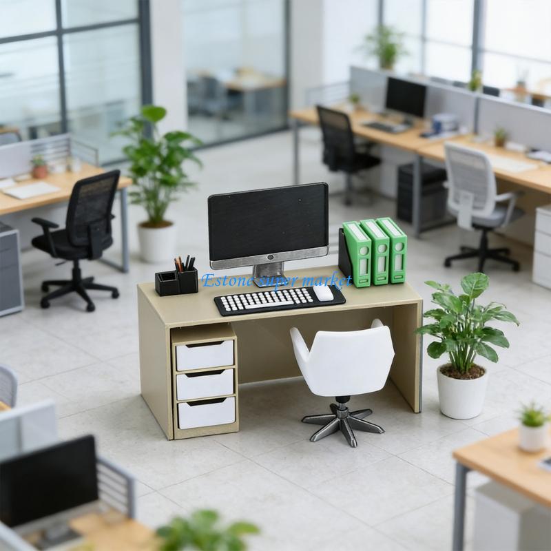 090B ミニチュアコンピュータデスクモデル椅子とアクセサリ - Home Office Architecture のレビューと価格