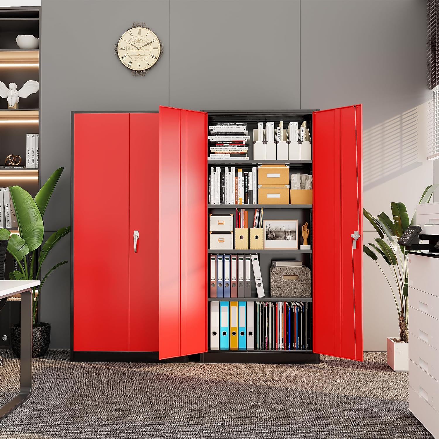 頑丈な金属製ガレージ収納キャビネット、スチール製ロック式ユー - Home Office Organization のレビューと価格