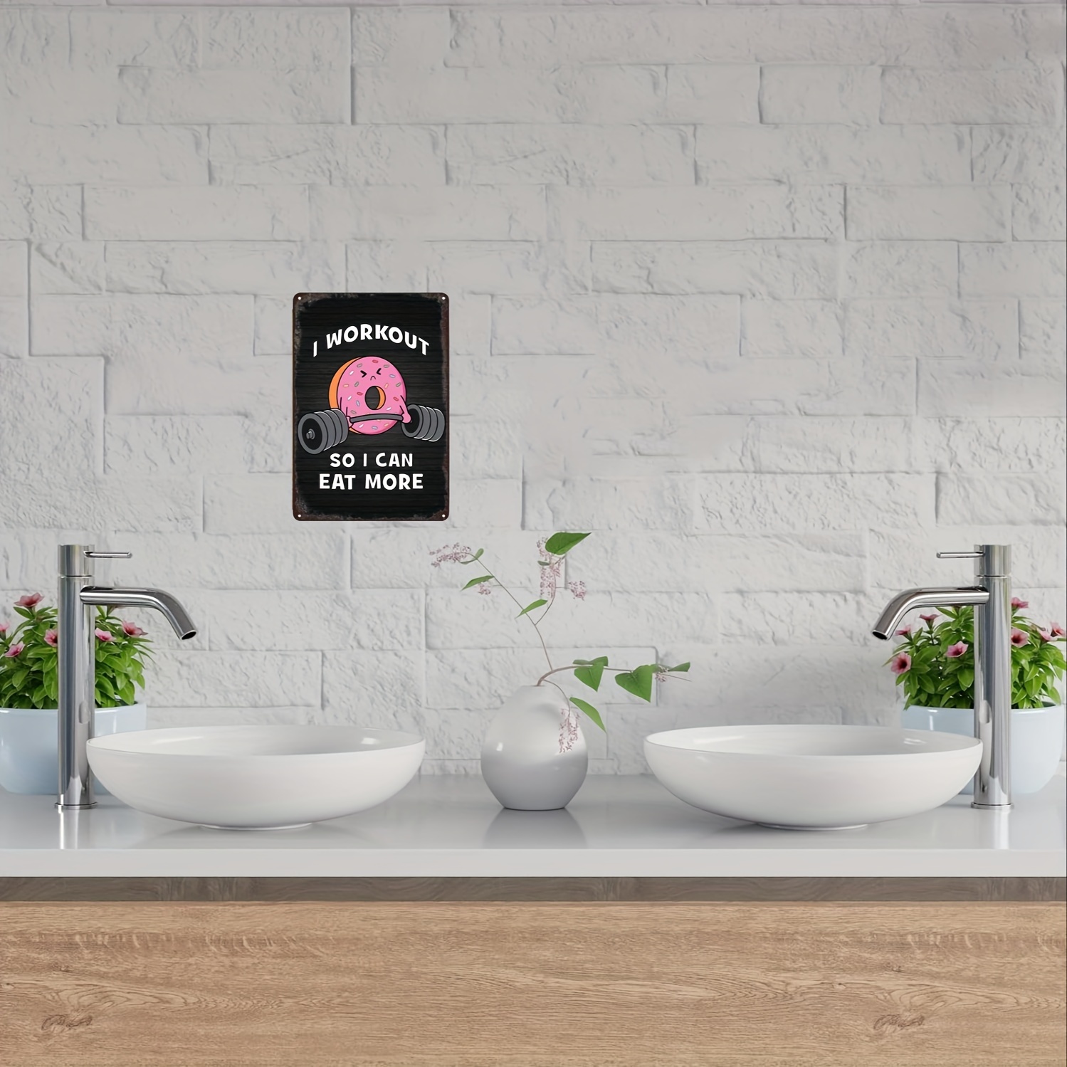 楽しい「運動して、もっとドーナツを食べる」レトロメタルサイン - Home Office Room Inspiration のレビューと価格