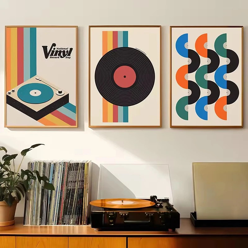 ミッドセンチュリービニールレコードキャンバスウォールアートプ - Home Office Minimalist のレビューと価格