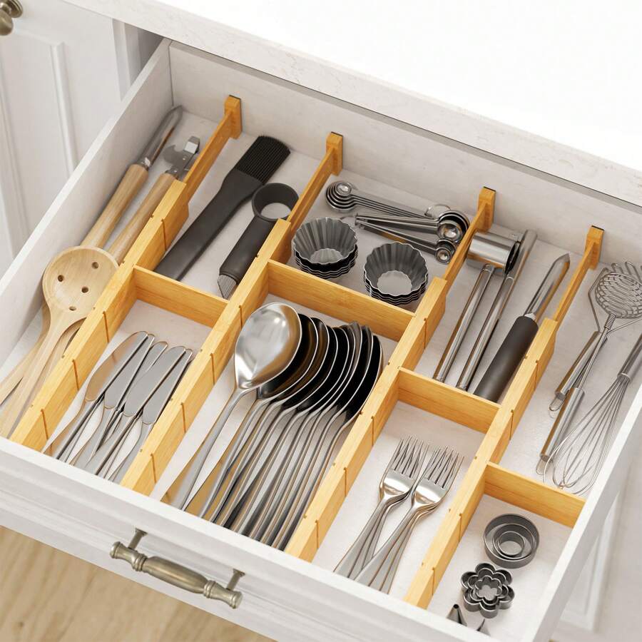 竹製引き出し仕切り（インサートとラベル付き）、キッチン用調節 - Home Office Kitchen のレビューと価格