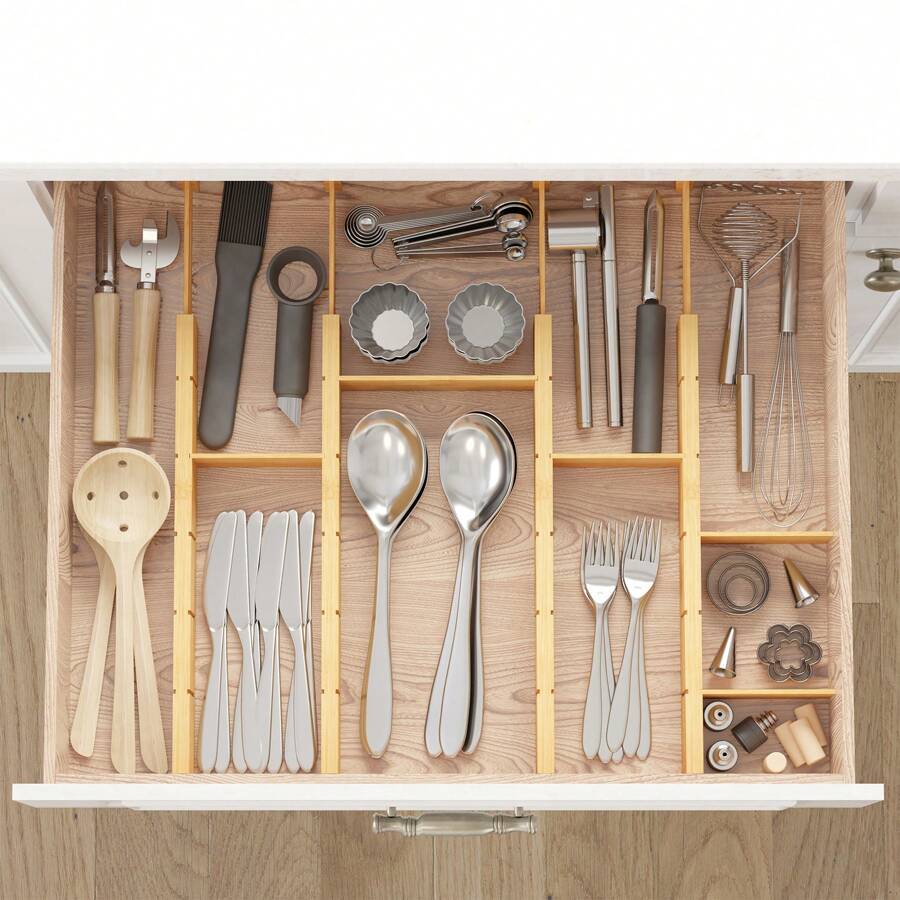 竹製引き出し仕切り（インサートとラベル付き）、キッチン用調節 - Home Office Kitchen のレビューと価格