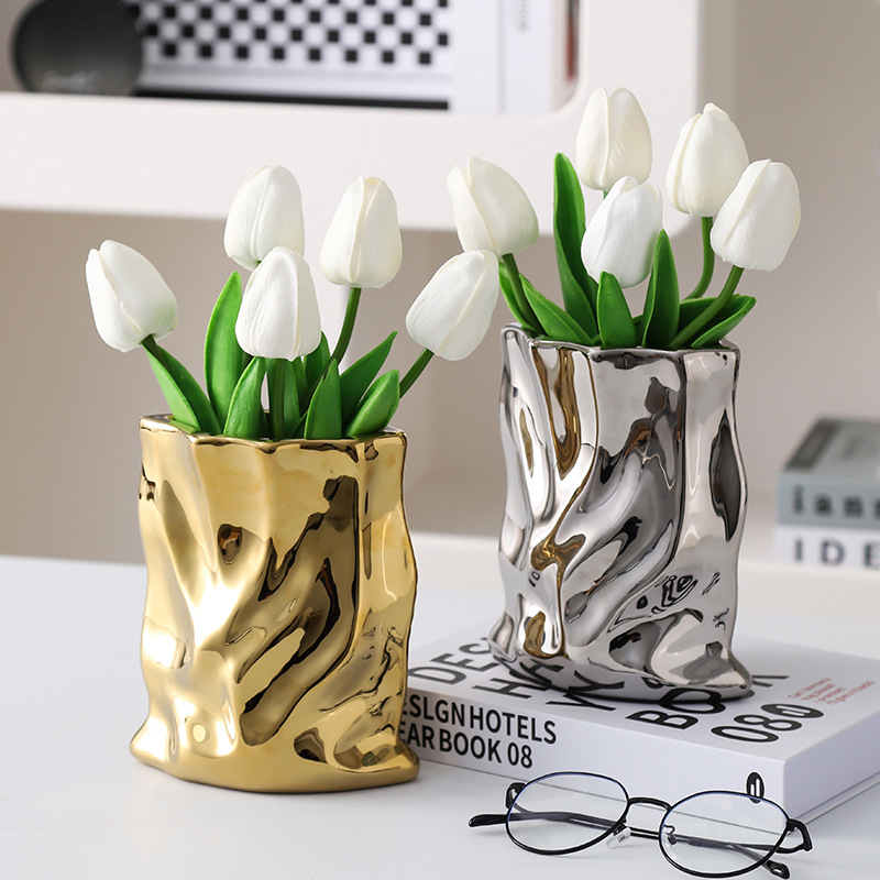 花の配置のための北欧のセラミック不規則な花瓶、シンプルでモダ - Home Office Form のレビューと価格