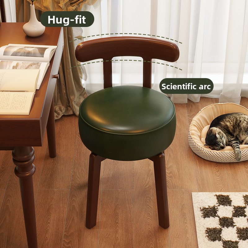無垢材回転式ドレッシングチェア、革製クッション、寝室用ドレッ - Home Office Minimalist のレビューと価格